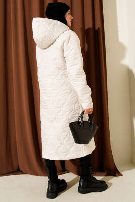 Kapitone Fermuarlı Kapüşonlu Mont Taş - Mont