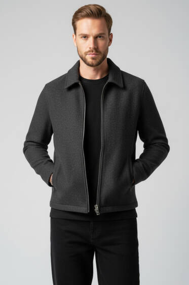 Kapitone Fermuarlı Kaşe Mont Antrasit - Günün Seçilenleri