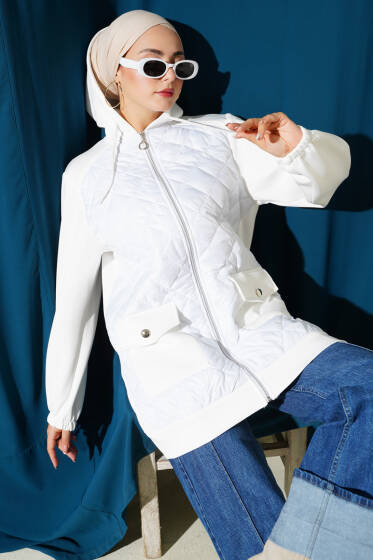 Kapitone Garnili Scuba Kap Beyaz - Dış Giyim&Mont