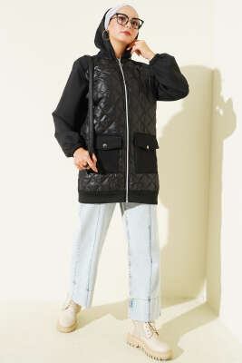 Kapitone Garnili Scuba Kap Siyah - Dış Giyim&Mont