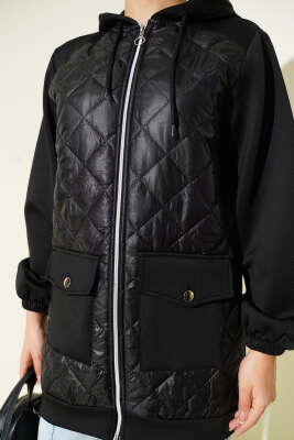 Kapitone Garnili Scuba Kap Siyah - Dış Giyim&Mont