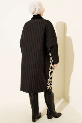 Kapitone Granili Cepli Triko Hırka Siyah - Hırka