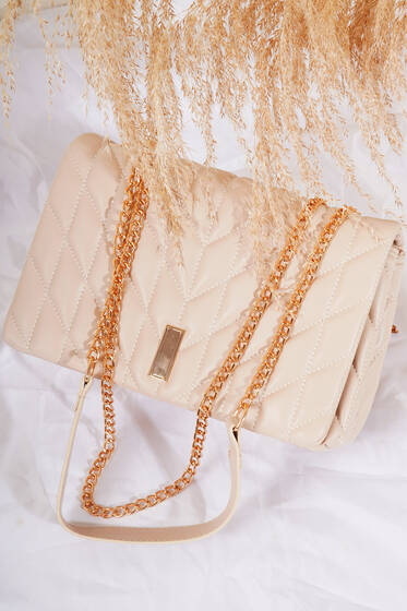 Kapitone Kalıp Omuz Çanta Bej - Kol Çantası