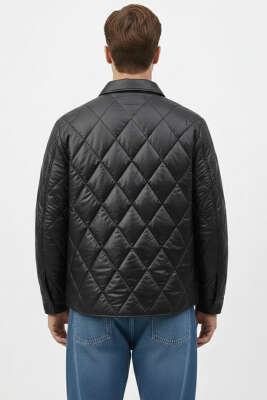 Kapitone Parlak Erkek Mont Siyah - Erkek Mont