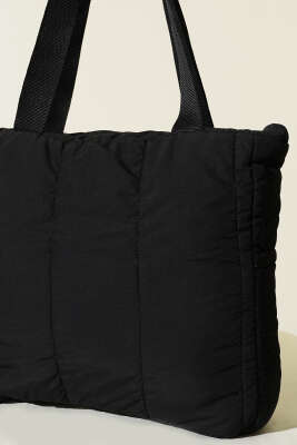 Kapitone Puffer El ve Omuz Çantası Siyah - Kol Çantası