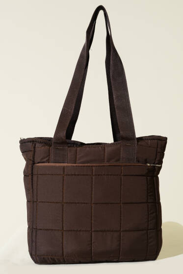 Kapitone Puffer Tote Çanta Acı Kahve - Kol Çantası