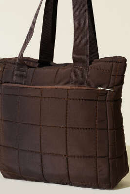 Kapitone Puffer Tote Çanta Acı Kahve - Kol Çantası