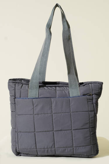 Kapitone Puffer Tote Çanta Füme - Kol Çantası