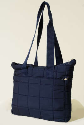 Kapitone Puffer Tote Çanta Lacivert - Kol Çantası