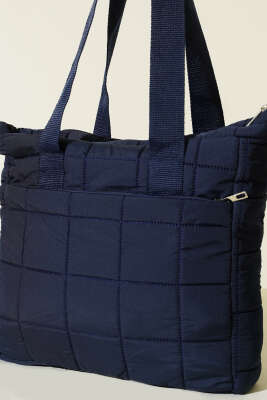 Kapitone Puffer Tote Çanta Lacivert - Kol Çantası