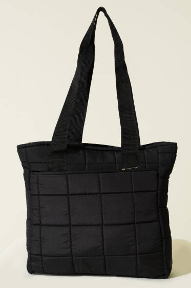 Kapitone Puffer Tote Çanta Siyah - Kol Çantası