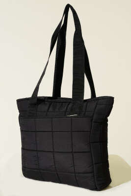 Kapitone Puffer Tote Çanta Siyah - Kol Çantası