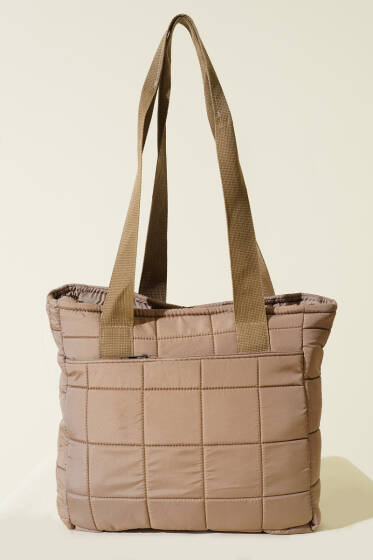 Kapitone Puffer Tote Çanta Vizon - Kol Çantası