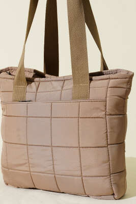 Kapitone Puffer Tote Çanta Vizon - Kol Çantası