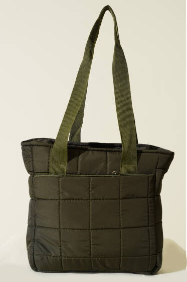 Kapitone Puffer Tote Çanta Zümrüt - Kol Çantası