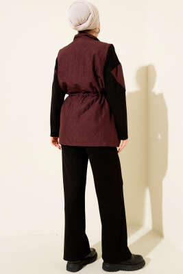 Kapitone Yelekli Fermuarlı Üçlü Takım Bordo - İkili Takım