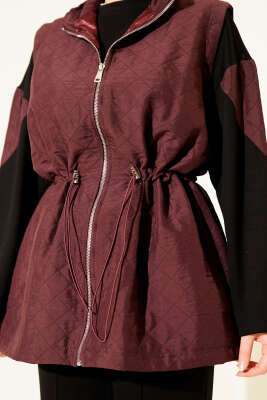 Kapitone Yelekli Fermuarlı Üçlü Takım Bordo - İkili Takım