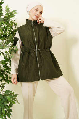 Kapitone Yelekli Fermuarlı Üçlü Takım Haki - İkili Takım