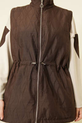 Kapitone Yelekli Fermuarlı Üçlü Takım Kahve - İkili Takım