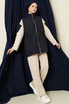 Kapitone Yelekli Fermuarlı Üçlü Takım Lacivert - VAV TEKSTİL