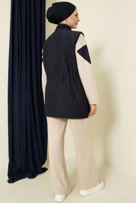 Kapitone Yelekli Fermuarlı Üçlü Takım Lacivert - İkili Takım