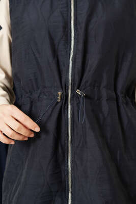 Kapitone Yelekli Fermuarlı Üçlü Takım Lacivert - İkili Takım