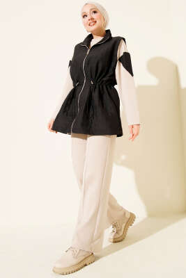 Kapitone Yelekli Fermuarlı Üçlü Takım Siyah - VAV TEKSTİL