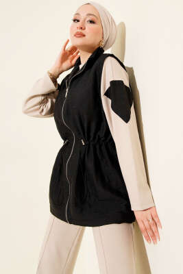 Kapitone Yelekli Fermuarlı Üçlü Takım Siyah - İkili Takım