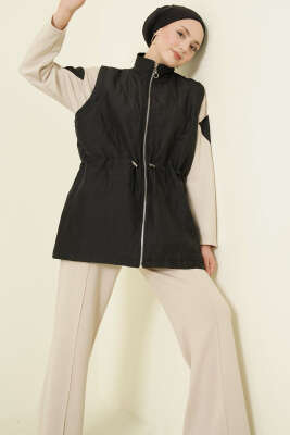 Kapitone Yelekli Fermuarlı Üçlü Takım Siyah - İkili Takım