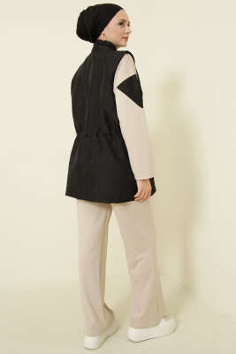 Kapitone Yelekli Fermuarlı Üçlü Takım Siyah - İkili Takım