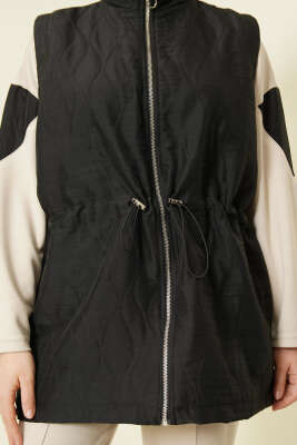 Kapitone Yelekli Fermuarlı Üçlü Takım Siyah - İkili Takım