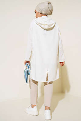 Kapşonlu Çift Cepli Keten Kap Ekru - Kap