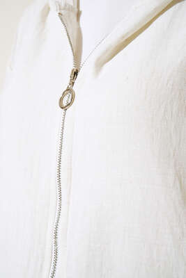 Kapşonlu Çift Cepli Keten Kap Ekru - Kap