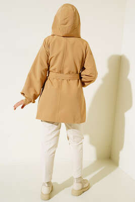 Kapşonlu Çıt Çıt Kısa Trenç Camel - 700-1000 TL Ürünler