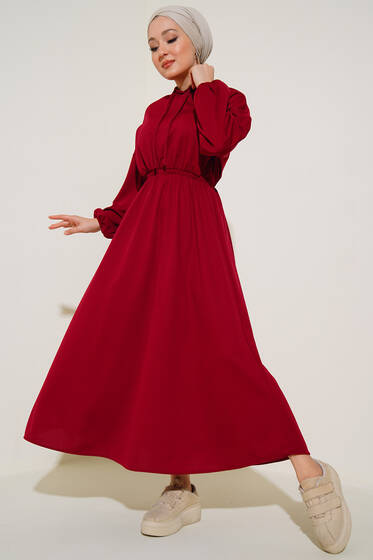 Kapşonlu Elbise Burgonya - Tesettür Elbise
