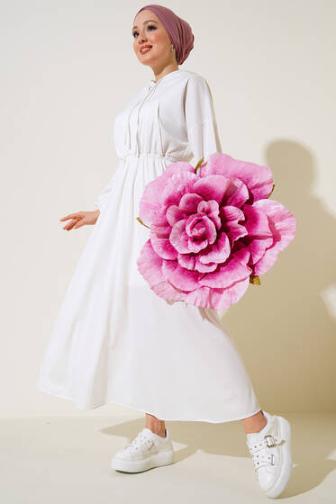 Kapşonlu Elbise Ekru - Tesettür Elbise