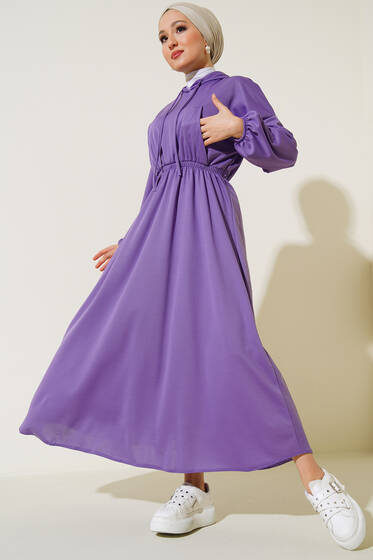 Kapşonlu Elbise Lila - Tesettür Elbise