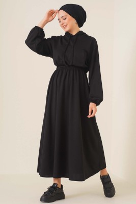 Kapşonlu Elbise Siyah - Thumbnail