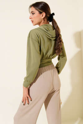 Kapşonlu Fermuarlı Kısa Hırka Haki - Yılın Fırsatı