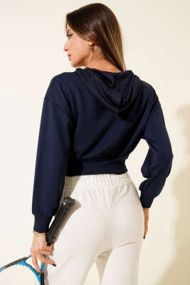 Kapşonlu Fermuarlı Kısa Hırka Lacivert - Yılın Fırsatı