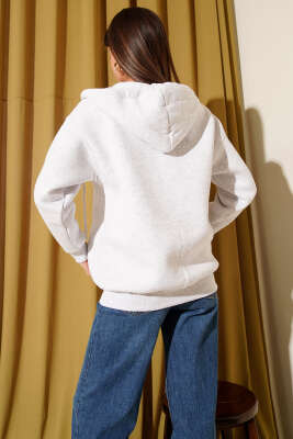 Kapşonlu Üç İpli Fermuarlı Hırka Melanj Gri - Günün Seçilenleri