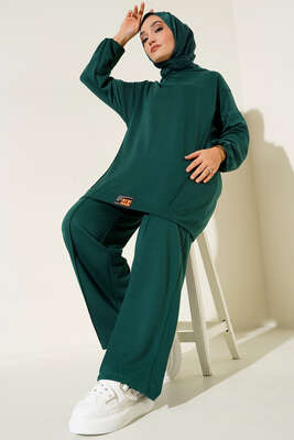 Kapüşonlu Armalı İkili Takım Zümrüt Yeşil 