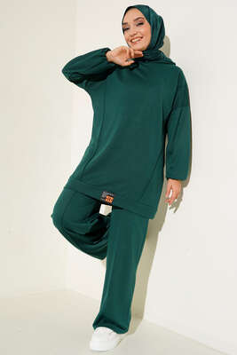 Kapüşonlu Armalı İkili Takım Zümrüt Yeşil - İKİLİ TAKIM