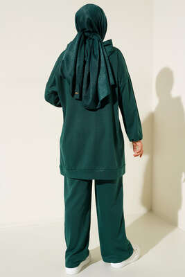 Kapüşonlu Armalı İkili Takım Zümrüt Yeşil - İKİLİ TAKIM