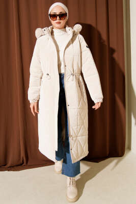 Kapüşonlu Baklava Kapitone Uzun Mont Taş - AYSEMA