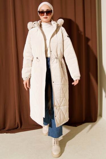 Kapüşonlu Baklava Kapitone Uzun Mont Taş - Mont