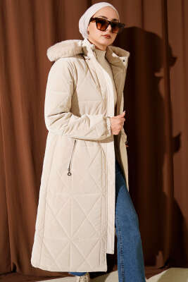 Kapüşonlu Baklava Kapitone Uzun Mont Taş - Mont