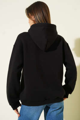 Kapüşonlu Basic Üç İplik Sweatshirt Siyah - Kadın Giyim Modelleri