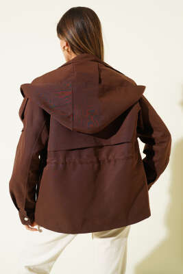 Kapüşonlu Bel Lastikli Kısa Trençkot Kahve - Kadın Giyim Modelleri