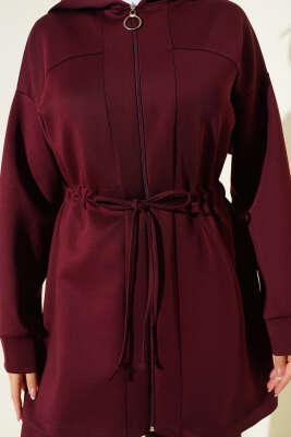 Kapüşonlu Bel Tünelli Bağcıklı İkili Takım Bordo - İkili Takım